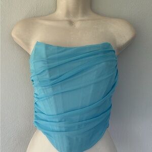 Blue Strapless Women's Crop Top